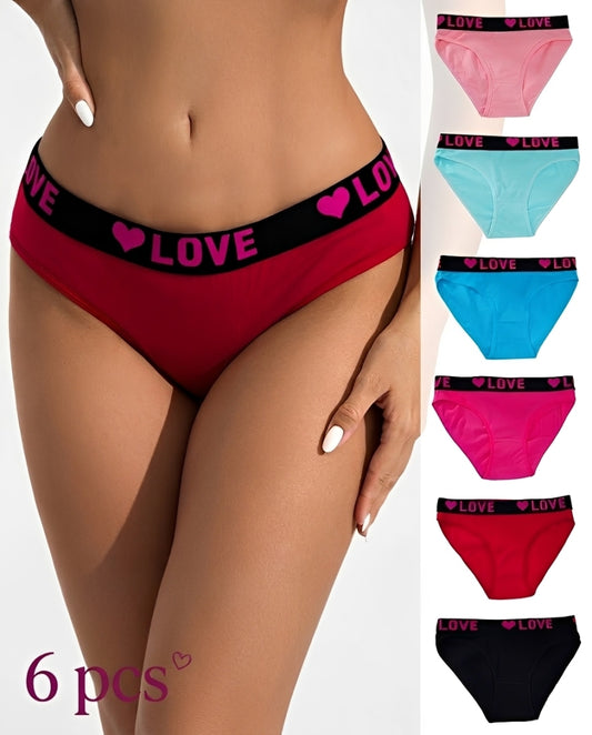 Women's High Rise Love Letter Tape Panties（6 Pack）